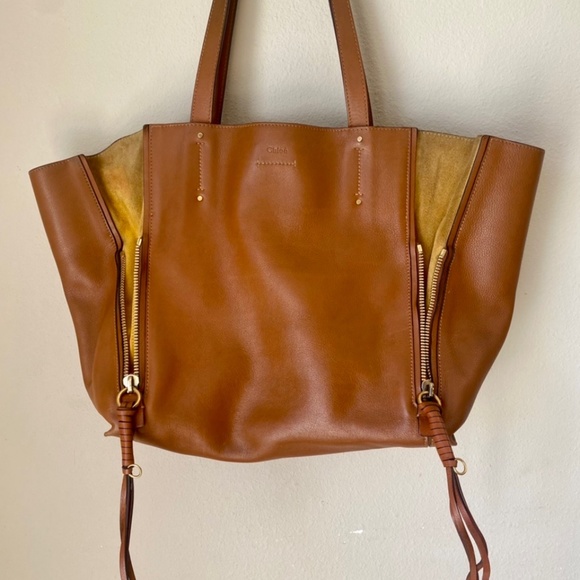 Chloe Handbags - Chloé Milo Brown Leather and Caramel Suede Tote, Double Zippers